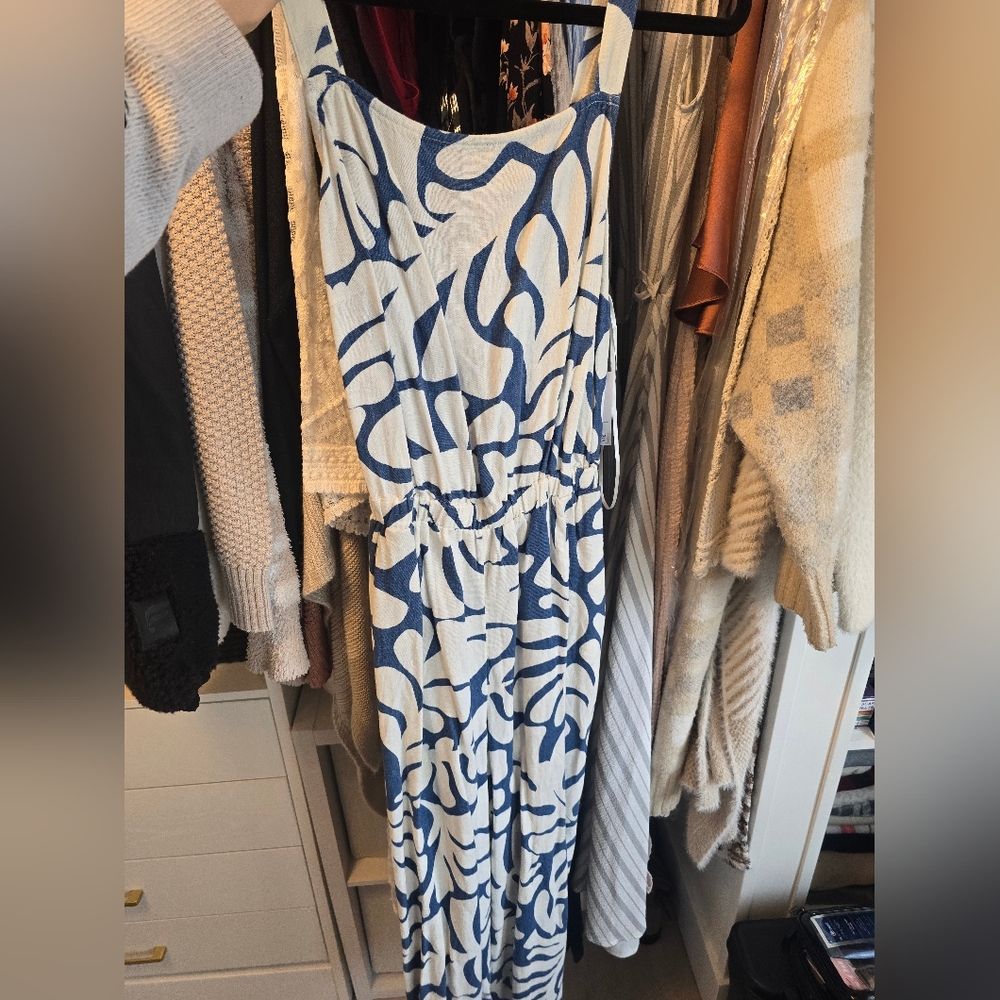 Blue and White Patterned Jumpsuit